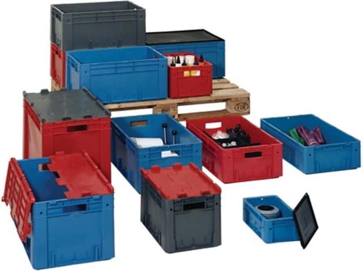 Produktbild LA-KA-PE Transportstapelbehälter L400xB300xH210mm rot PP Schwerlast Durchfassgriff Seitenwände geschlossen