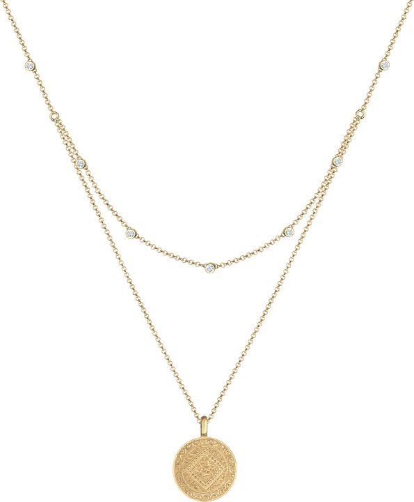 Elli 2-lagige Kette Münz-Anhänger Kristallen (Sterling Silber, 40 cm)