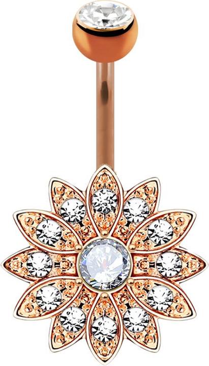 Immagine prodotto Star Piercing Banana oro rosa con cristallo a sfera argento Fiore argento con piccoli cristalli (Ottone, Acciaio chirurgico 316L)