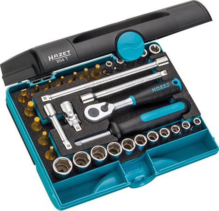 Produktbild HAZET Steckschlüssel Satz 854T ∙ Vierkant6,3 mm (1/4 Zoll) ∙ Aussen Sechskant-Tractionsprofil, Aussen…