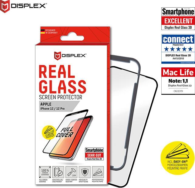 Productafbeelding Displex Real Glass, Full Cover Panzerglas (1 Stuk, Apple iPhone 12, Realme 12 Pro+)