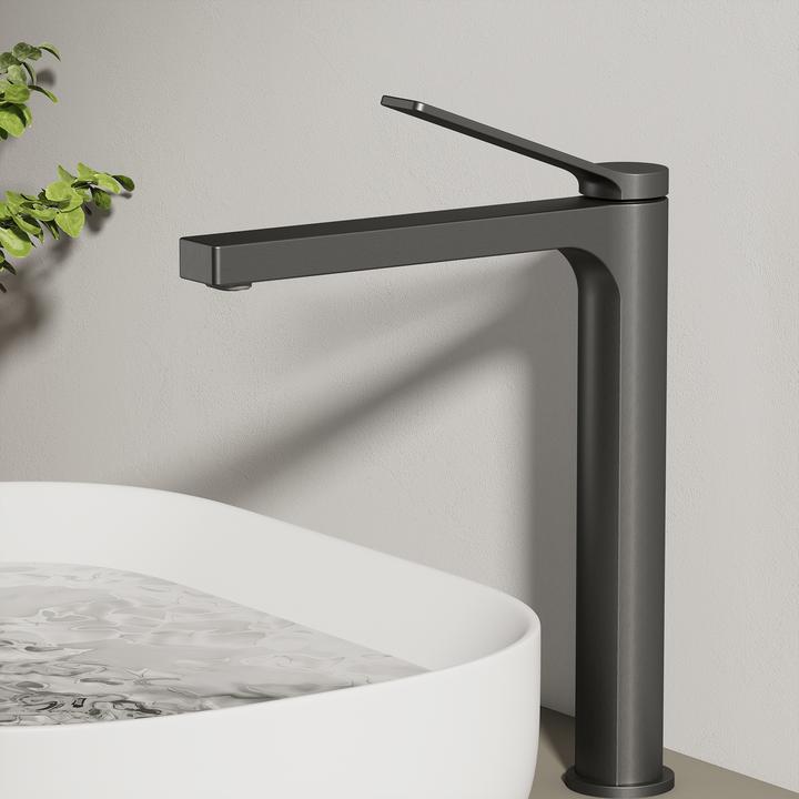 Produktbild Emke Wasserhahn Bad, Anthrazit, Mischbatterie Waschbecken, Messing, mit Luftsprudler, Keramikkartusche, e