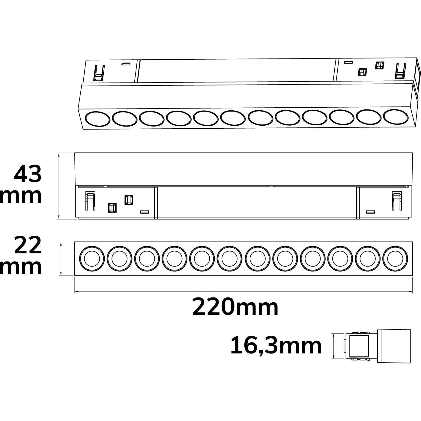 Thumbnail - Isoled, Zubehör Beleuchtung, Track48 Rasterleuchte 22cm schwarz, 12W, 36°, UGR<19, 48V DC, 3000K, CRI90, DALI dimmbar
