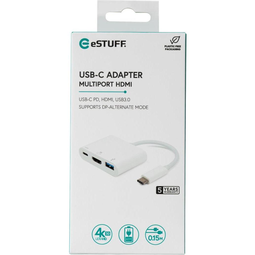 Thumbnail - eSTUFF USB-C AV Multiport Adapter (USB-C, 3 Ports), Dockingstation + USB Hub, Weiss