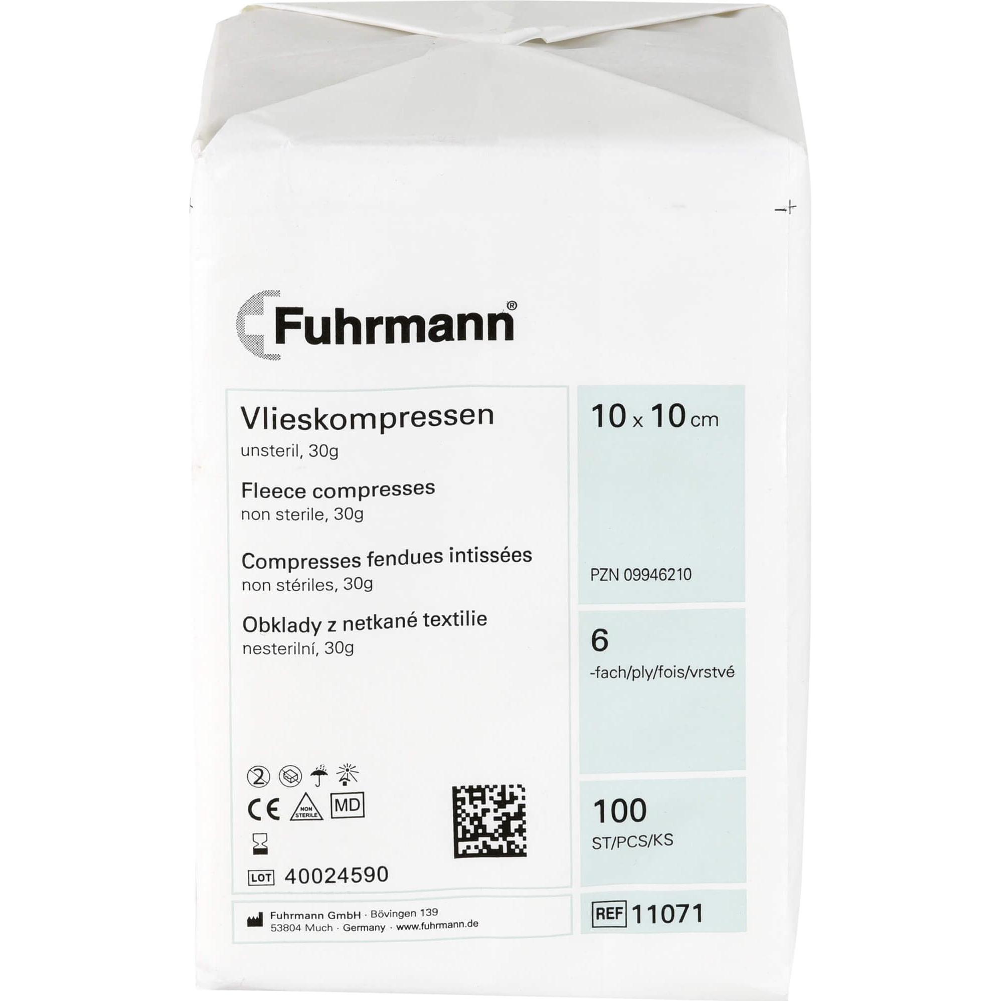 Fuhrmann, Verbandsmaterial, Vlieskompressen 10x10 6-lagig unsteril, 100 St KOM