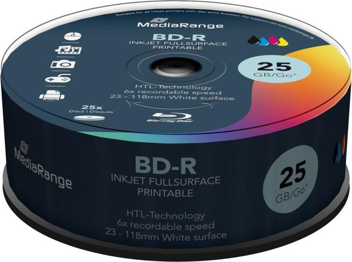 Actual product image MediaRange BD-R 6x fully printable Cakebox (25x)
