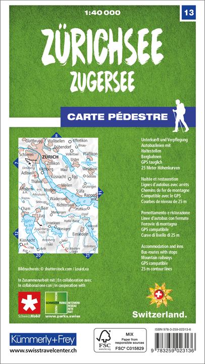 Actual product image Hiking map 13 Lake Zurich, Lake Zug