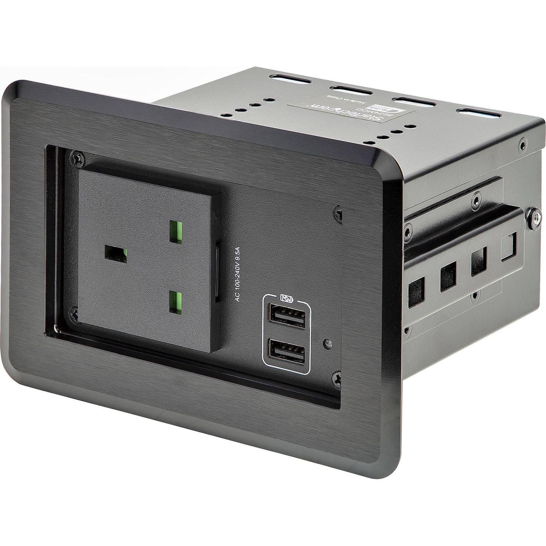 StarTech Single Table Power (USB-A, 2 Ports), Dockingstation + USB Hub, Schwarz
