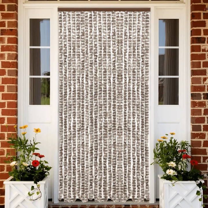 Produktbild VidaXL Fliegenvorhang Insektenschutz Türvorhang Fadenvorhang Taupe Weiss Chenille (56 x 200 cm)