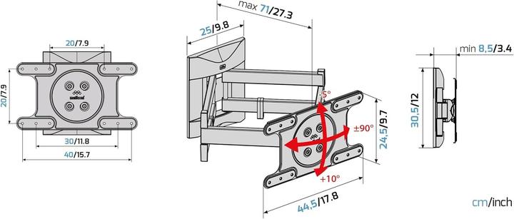Produktbild Meliconi Dual Motion OLED Wandhalterung mit zwei Armen und Doppelrotation für Fernseher (Wand, 40" - 82")