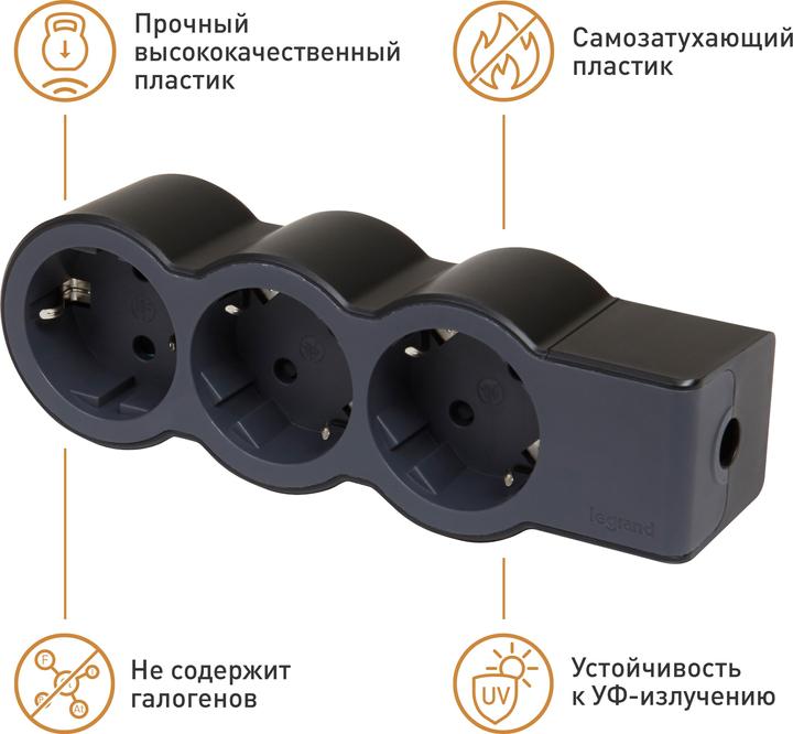 Actual product image Legrand Flat socket strip 3x socket, without cable Cable Black 694574 (3x)
