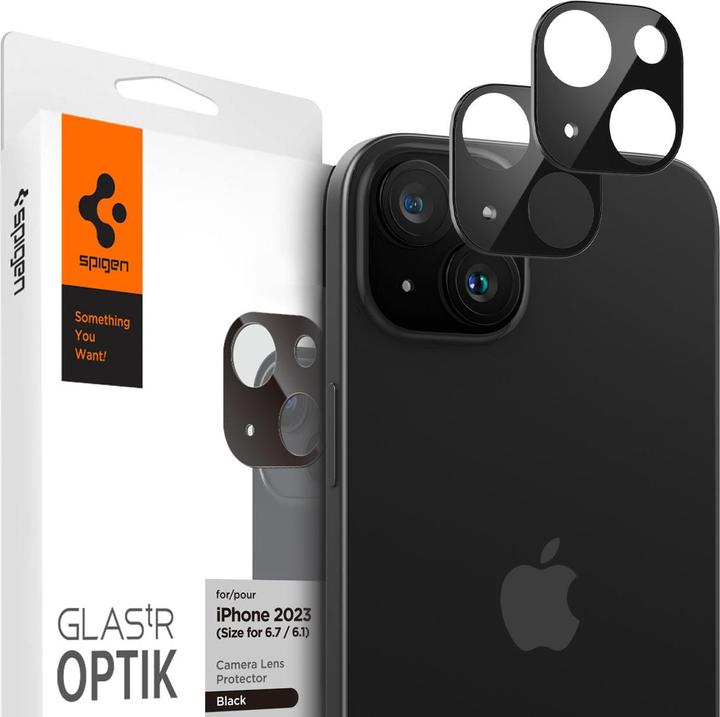 Immagine prodotto Spigen Confezione da 2 Glass tR Optik, nero - iPhone 15/15 Plus (1 pz., Apple iPhone 15)