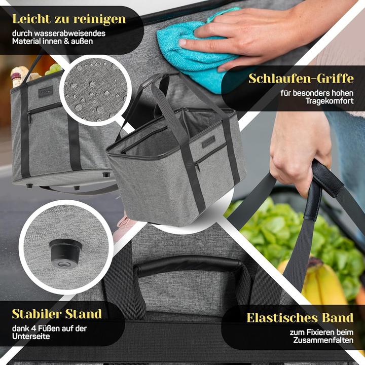 Actual product image Shopwell Faltbarer Einkaufskorb mit PU-Ledergriff (30L)