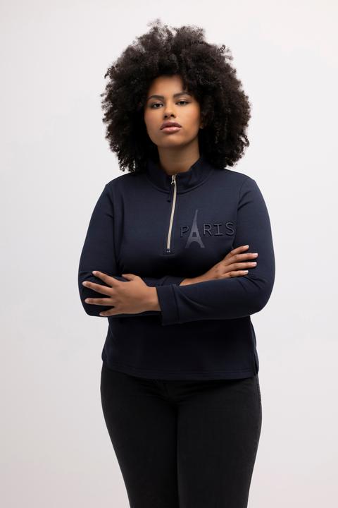 Image du produit Ulla Popken Sweat-shirt, tour Eiffel, col montant, fermeture Éclair, manches longues (50, 52)