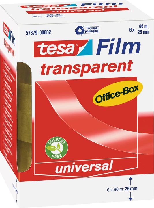 Produktbild tesa 6x tesafilm TRANSPARENT - mit starker Haftung - alterungsbeständig und reissfest (25 mm)