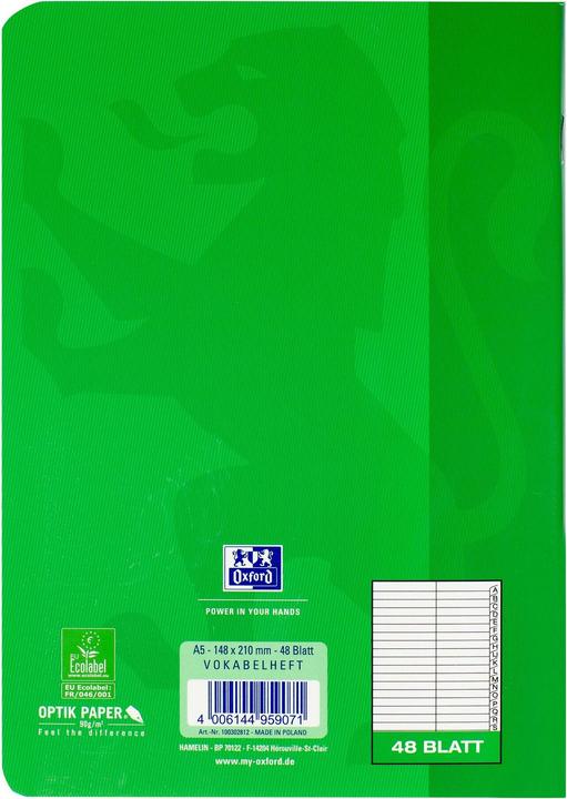 Produktbild Oxford Vokabelheft mit Register A5, 48 Blatt, m. Register A-Z, 90 g/m² (A5, Speziallineatur, Weicher Einband)