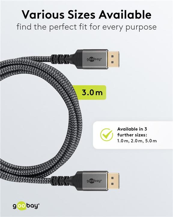 Productafbeelding Goobay DisplayPort-kabel, DP 1.4, 3 m, Sharkskin grijs (3 m, DisplayPort)