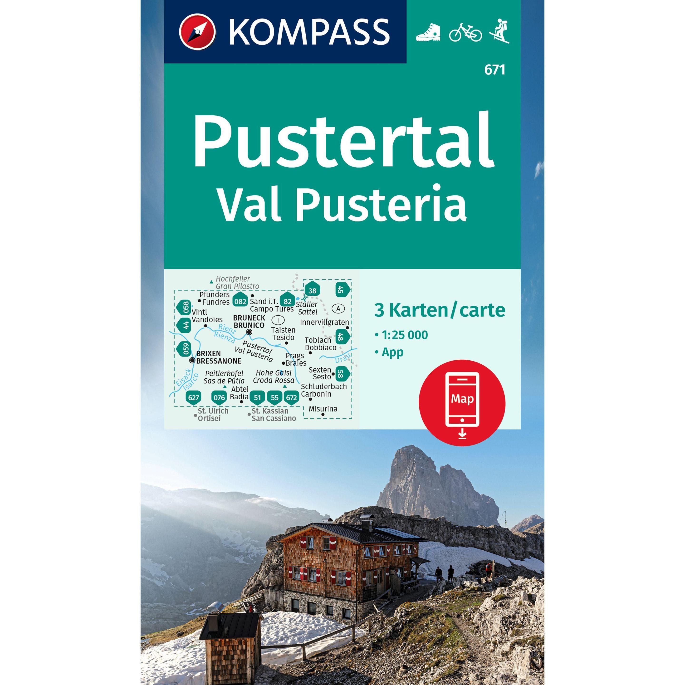 KOMPASS Wanderkarte 671 Pustertal, Val, Landkarte