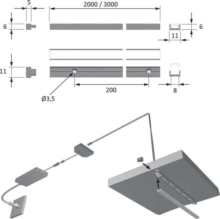 Productafbeelding Halemeier LED inbouw-/montageprofielen ChannelLine I met lichtscherm