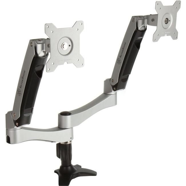 Silverstone ARM Two Monitor Tischhalterung (Tisch, 24"), Monitor Halterung, Silber