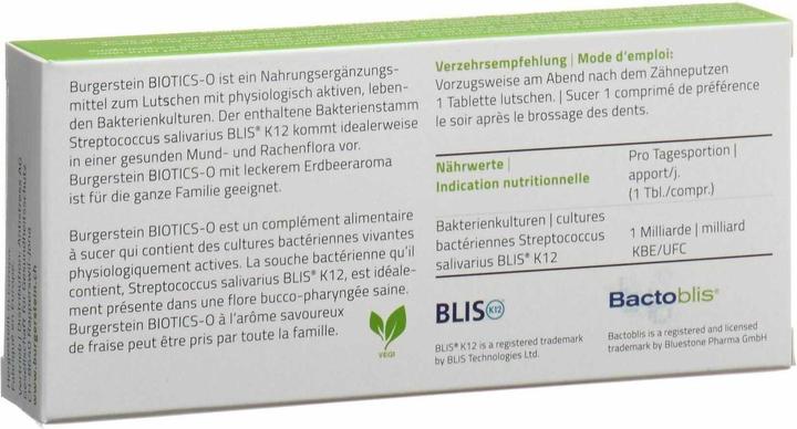 Nutritional values and ingredients Burgerstein Biotics-O (30 Piece, Pills, 41 g)