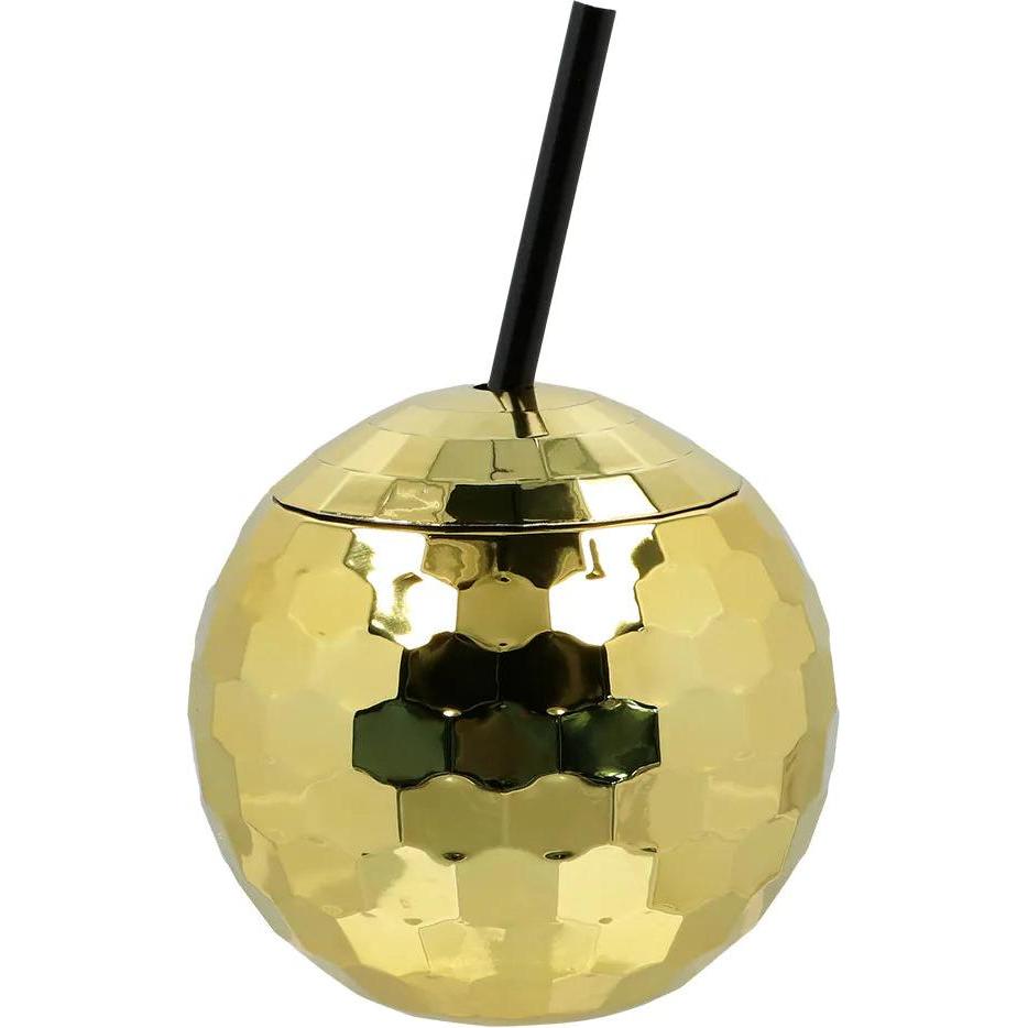 Thumbnail - Boland Discokugel Trinkbecher mit Strohhalm Gold 600 ml
