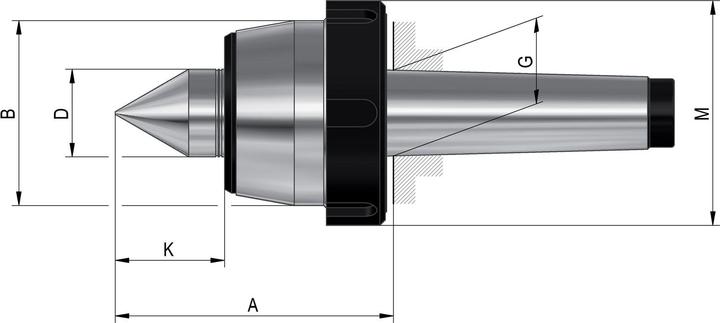 Produktbild Röhm Mitlaufende Zentrierspitzen 60°, MK 6, Grösse 114, HG mit Abdrückmutter