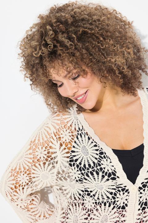 Produktbild Ulla Popken Strickjacke, Blüten, Wellenkanten, V-Ausschnitt, Langarm (50, 52)