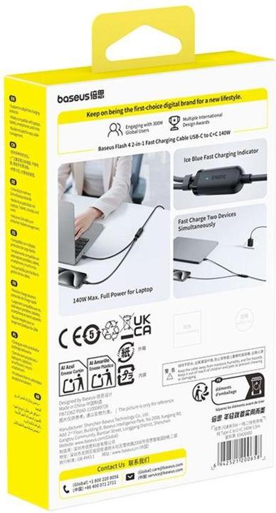 Produktbild Baseus Kabel Flash 4 140W 2w1 USB-C do USB-C + USB-C 1.5 m - czarny (1.50 m, 140 W)