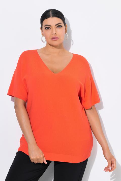Produktbild Ulla Popken Pullover, Rippstruktur, V-Ausschnitt, Halbarm (58)