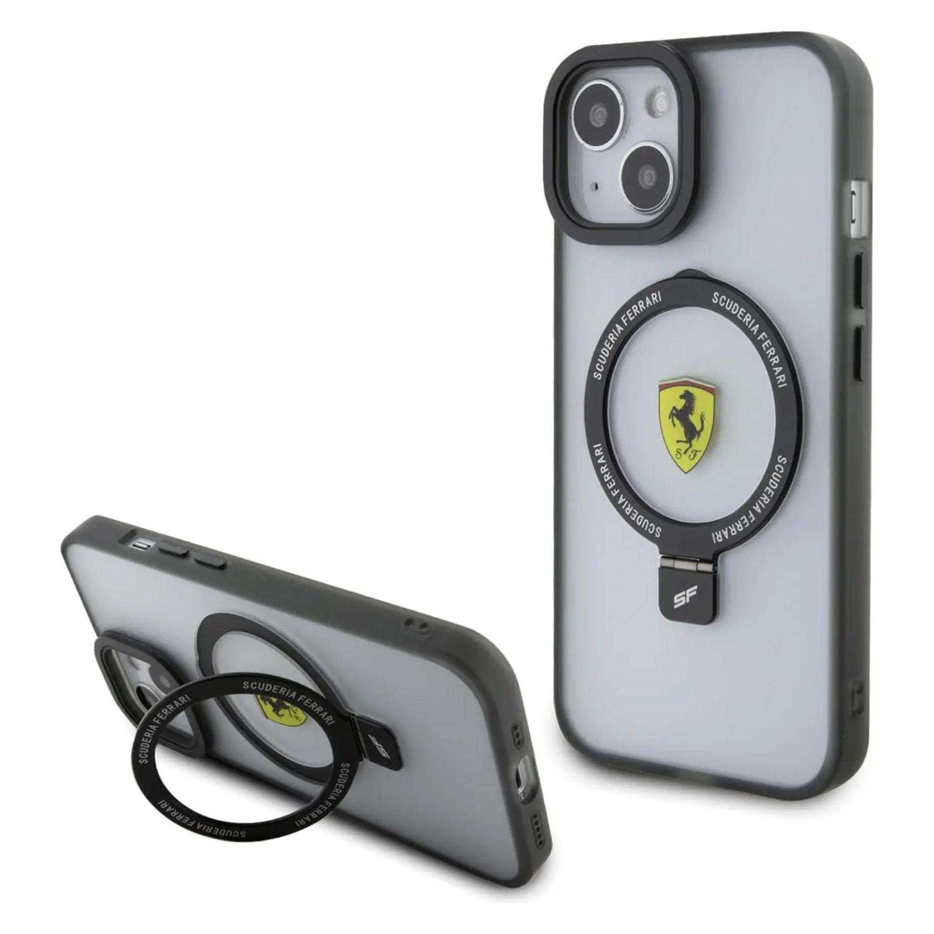 Ferrari FEHMP15SUSCAH IPhone 15 6.1" Transparent Hardcase Ring Stand 2023 Collection MagSafe (Apple IPhone 15), Smartphone Hülle, Transparent