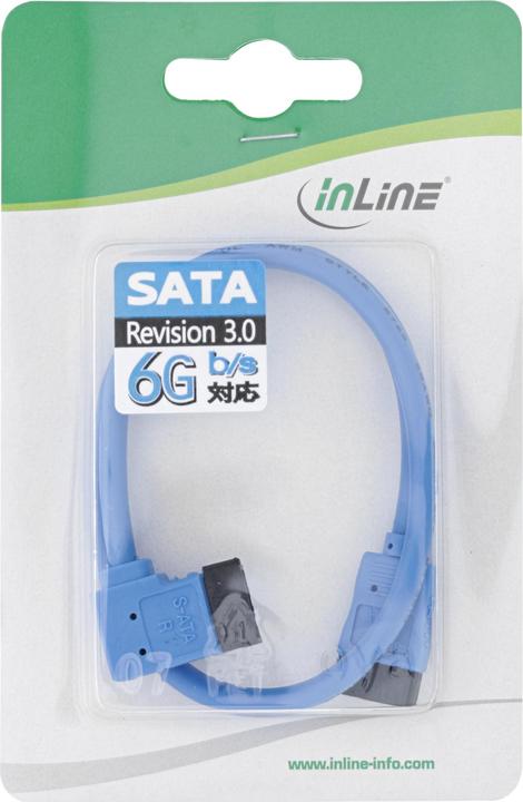 Produktbild Aquatuning SATA Anschlusskabel 30cm abgewinkelt rechts Blau, mit Sicher