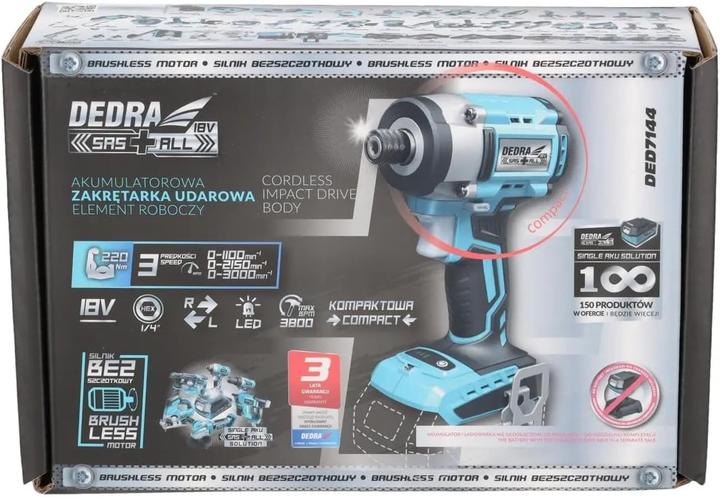 Productafbeelding Dedra Compacte borstelloze schroevendraaier 18V, DED7144 220 Nm