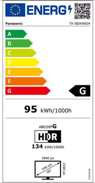 Energy Label Panasonic TX-58JXW834 (58", JXW834, LCD, 4K, 2021)