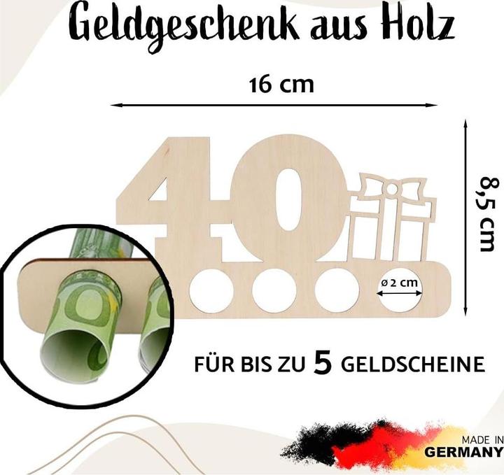 Produktbild Trendcompany Geldgeschenk aus Holz - 40 Geburtstag