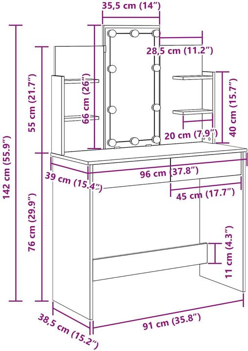 Actual product image vidaXL Kosmetiktisch (39 x 39 x 142 cm)