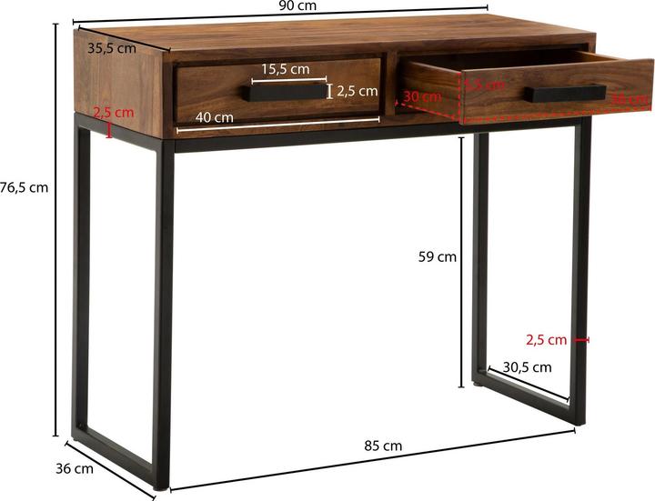 Produktbild FineBuy Konsolentisch Sheesham Braun (90 x 36 x 77 cm)
