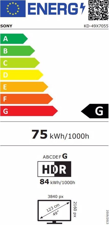 Energy Label Sony KD49X7055 (49", LCD, 4K, 2020)