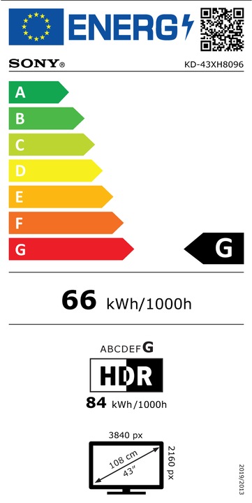 Energy Label Sony KD43XH8096 (43", LCD, 4K, 2020)