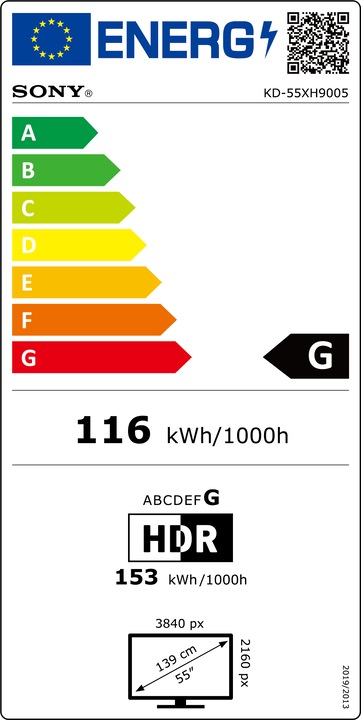 Etichetta energetica Sony KD55XH9005 (55", LCD, 4K, 2020)