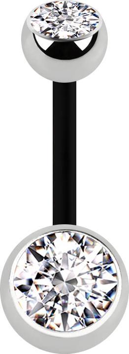 Produktbild Star Piercing Banane schwarz mit zwei Kugeln silber Kristall silber (Kunststoff, Chirurgenstahl 316L, ohne Messing)