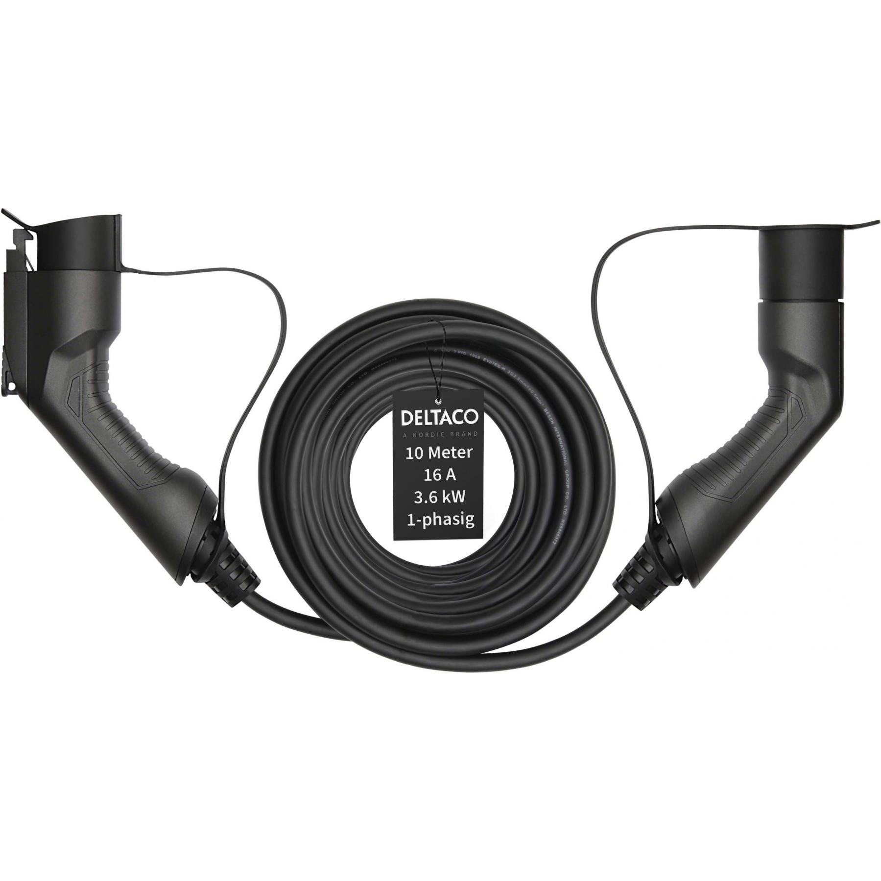 Thumbnail - Deltaco, Elektroauto Ladekabel, Typ 2 auf Typ 1 Kabel (Typ 1, 3.60 kW, 16 A, 10 m)