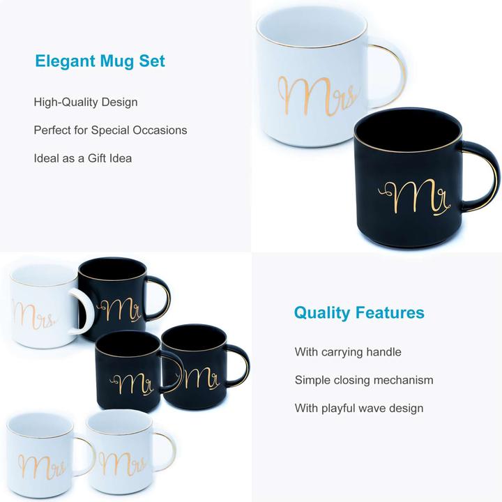 Actual product image Intirilife Coffee mug with gold rim and Mrs Wedding inscription (300 ml, 1 x)