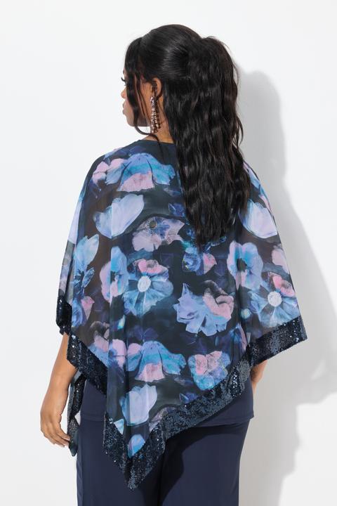 Produktbild Ulla Popken Bluse, Chiffon-Überwurf, U-Boot-Ausschnitt, 3/4-Arm (50, 52)