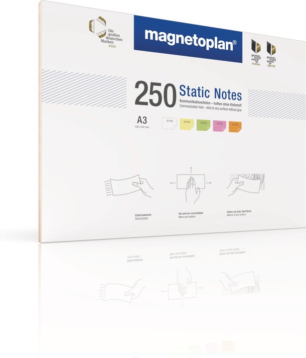 Produktbild Magnetoplan Haftnotiz Static Notes, DIN A3, 250 Stück sortiert
