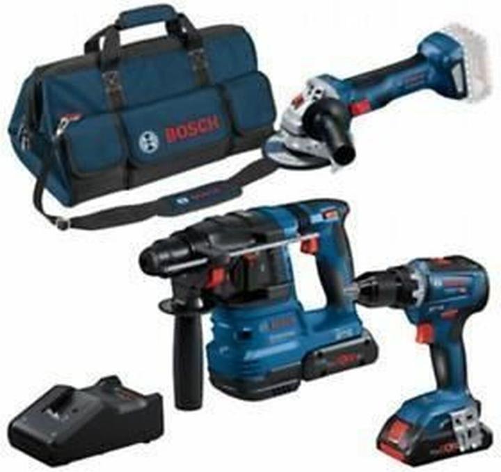 Actual product image Bosch Professional Combo kit 3-piece 18V: GSR 18V-55/GWS 18V-7/GBH 18V-22, 2x battery, quick charger