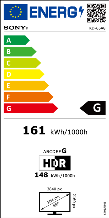 Etichetta energetica Sony KD65A8 (65", OLED, 4K, 2020)