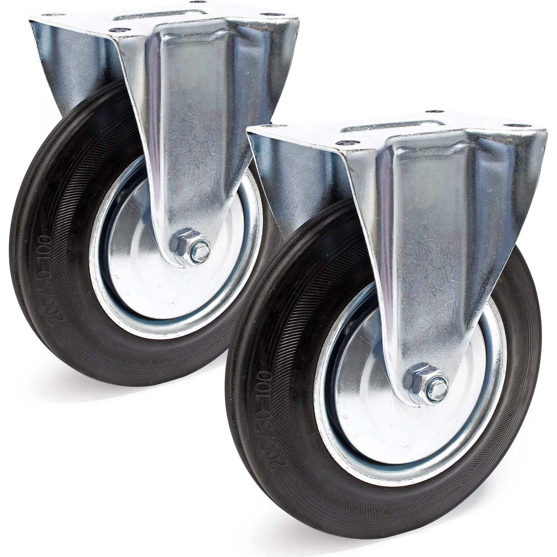 Wiltec, Möbelrollen, Bockrollen Set 2x Transportrolle Vollgummirad 200mm 150kg Metallfelge