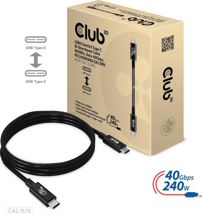 Produktbild Club 3D USB Typ C – USB Typ C (1 m, USB 4.0, 240 W)