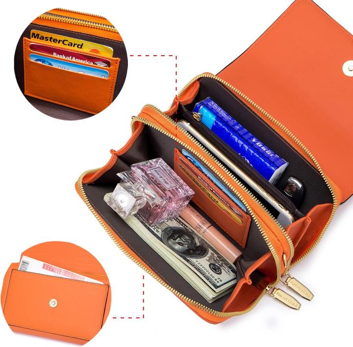 Produktbild Only-Bags.Store PU Leder Crossbody Umhängetasche Passport Handytasche mit Kartenschlitz Verstellbarer abnehmbarer